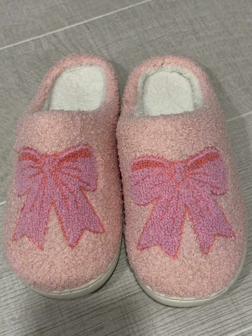Living Royal Pink Fuzzy Bow Slippers